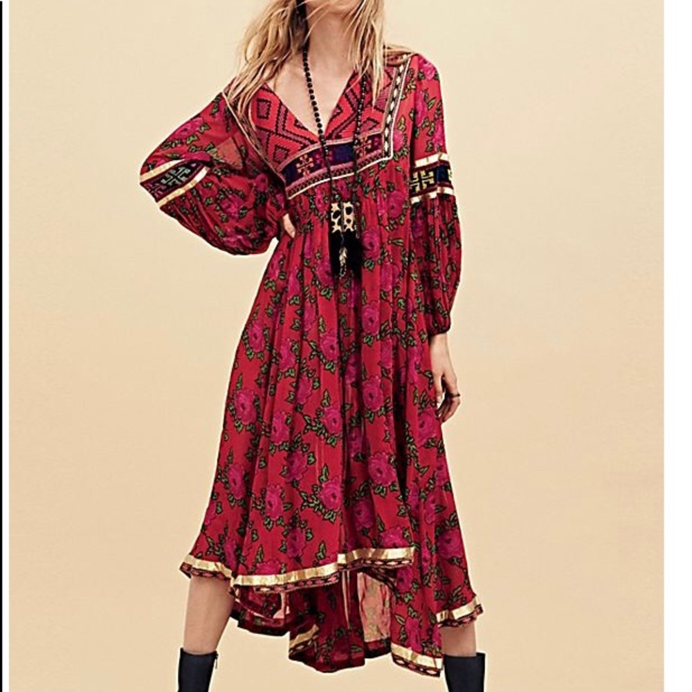 Free People Bold Blooms Embroidered Dress